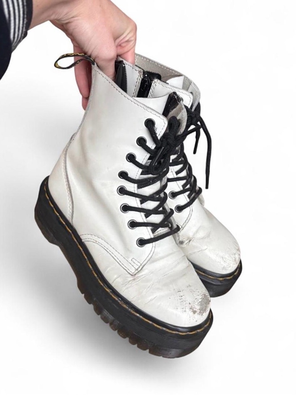 Dr. Martens Jadon White Leather Platform Boots | Women’s US 6 / EU 37